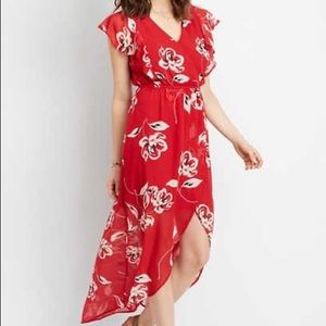 Maurices red floral v neck dress